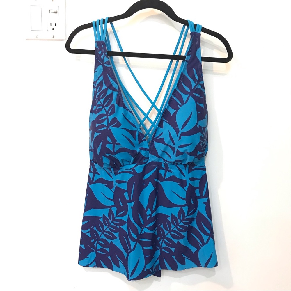 Swimsuits for All Blue Floral print Bathing Suit top Tankini 24 Criss cross - Picture 13 of 14